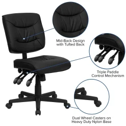 Clearance Cole Armless Ergonomic LeatherSoft Swivel Mid-Back Task Office Chair, Black (GO1574BK) Office Chairs