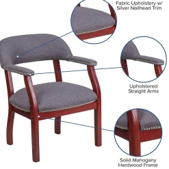 New Fabric Luxurious Conference Chair with Silver Trim Nails, Gray (BZ105GY) Office Chairs