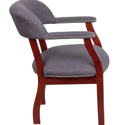 New Fabric Luxurious Conference Chair with Silver Trim Nails, Gray (BZ105GY) Office Chairs