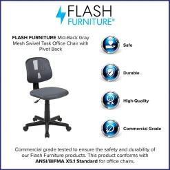 Online Flash Fundamentals Armless Ergonomic Mesh Swivel Mid-Back Task Office Chair, Gray (LF134GY) Office Chairs