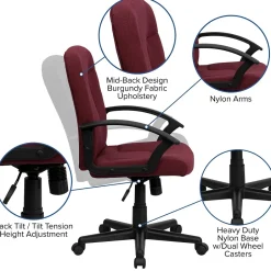 Discount Garver Fabric Swivel Mid-Back Executive Office Chair, Burgundy (GOST6BYFAB) Office Chairs