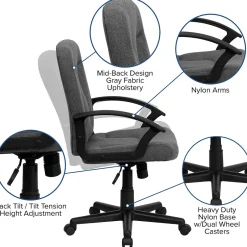 Sale Garver Fabric Swivel Mid-Back Executive Office Chair, Gray (GOST6GYFAB) Office Chairs