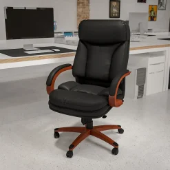 Online Hansel Ergonomic LeatherSoft Swivel High Back Executive Office Chair, Black/Mahogany (BT90171HS) Office Chairs