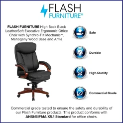 Online Hansel Ergonomic LeatherSoft Swivel High Back Executive Office Chair, Black/Mahogany (BT90171HS) Office Chairs