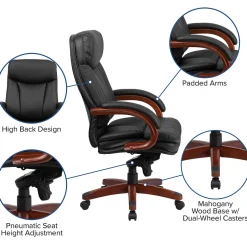 Online Hansel Ergonomic LeatherSoft Swivel High Back Executive Office Chair, Black/Mahogany (BT90171HS) Office Chairs