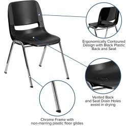 Online HERCULES Series Plastic Shell Stack Chair, Black/Chrome (RUT18BKCHR) Folding & Stacking