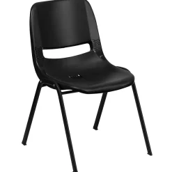New Hercules Shell Ergonomic Stack Chair With Black Frame and 16" Seat, Black, 15/Pack Folding & Stacking