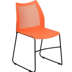 Best HERCULES Series Plastic Stack Chair with Air-Vent Back and Sled Base, Orange/Black (RUT498AOR) Folding & Stacking