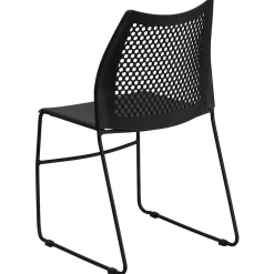 Hot HERCULES Series Plastic Stack Chair with Air-Vent Back and Sled Base, Black (RUT498ABK) Folding & Stacking