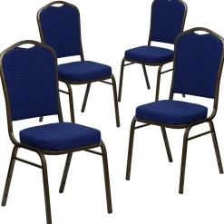 Discount HERCULES™ Fabric Gold Vein Frame Crown Back Banquet Chair, Navy Blue, 4/Pack (4FDC01GV208) Folding & Stacking