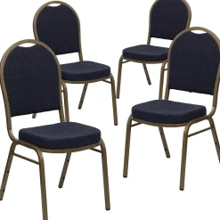 Best HERCULES™ Fabric Gold Frame Dome Back Banquet Chair, Navy, 4/Pack (4FDC03AG3774) Folding & Stacking