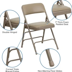 Best HERCULES™ Curved Triple Braced Vinyl Armless Folding Chair, Beige, 4/Pack (4HF3MC309AVBGE) Folding & Stacking