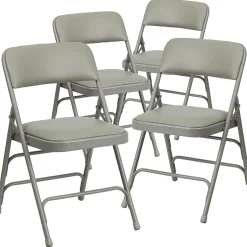 HERCULES™ Curved Triple Braced Vinyl Armless Folding Chair, Gray, 4/Pack Folding & Stacking