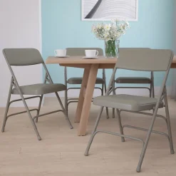 HERCULES™ Curved Triple Braced Vinyl Armless Folding Chair, Gray, 4/Pack Folding & Stacking