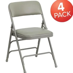 HERCULES™ Curved Triple Braced Vinyl Armless Folding Chair, Gray, 4/Pack Folding & Stacking