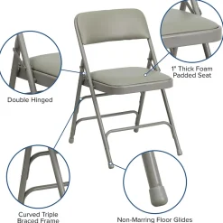 HERCULES™ Curved Triple Braced Vinyl Armless Folding Chair, Gray, 4/Pack Folding & Stacking