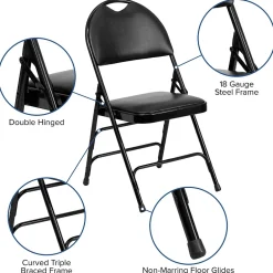 Sale HERCULES™ Triple Braced Vinyl Armless Folding Chair, Black, 4/Pack (4HAMC705AV3BK) Folding & Stacking