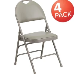 HERCULES™ Triple Braced Vinyl Armless Folding Chair, Gray, 4/Pack (4HAMC705AV3GY) Folding & Stacking