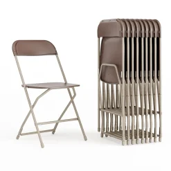 Online HERCULES™ Plastic Armless Folding Chair, Premium Brown, 10/Pack Folding & Stacking