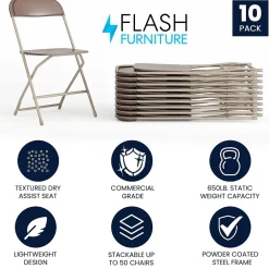 Online HERCULES™ Plastic Armless Folding Chair, Premium Brown, 10/Pack Folding & Stacking