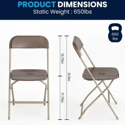 Online HERCULES™ Plastic Armless Folding Chair, Premium Brown, 10/Pack Folding & Stacking