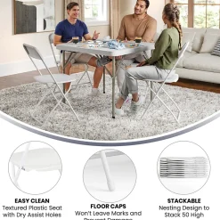 HERCULES™ Plastic Armless Folding Chair, Premium White, 52/Pack Folding & Stacking