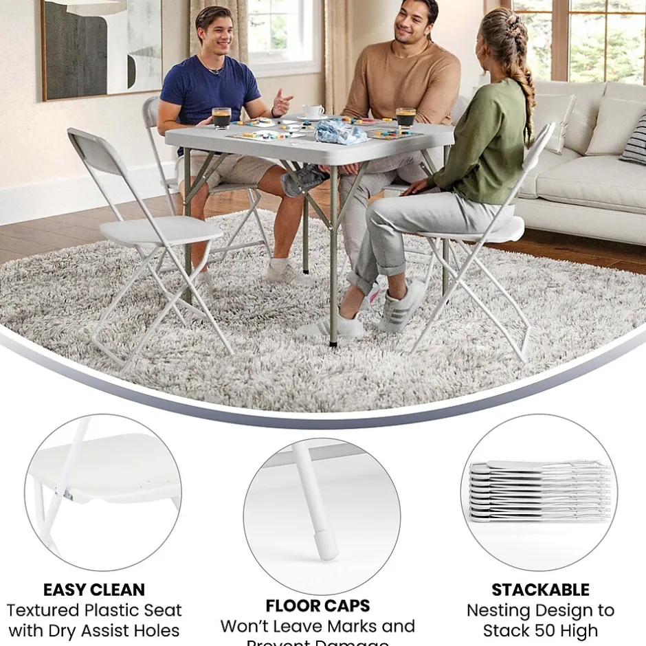 HERCULES™ Plastic Armless Folding Chair, Premium White, 52/Pack Folding & Stacking