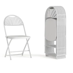 Outlet HERCULESâ„¢ Plastic Armless Folding Chair With Fan Back, White, 40/Pack (40LEL4WHITE) Folding & Stacking