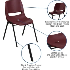 New HERCULES Series Plastic Shell Stack Chair, Burgundy/Black (RUTEO1BY) Folding & Stacking