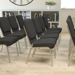 Discount HERCULES Series Fabric Stacking Church Chair, Black/Silver Vein Frame (XUCH60096BKSV) Folding & Stacking