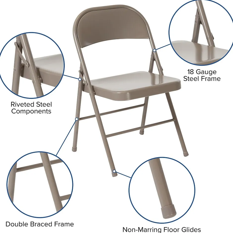 Discount HERCULES Series Metal Folding Chair, Gray, 4/Pk (4BDF002GY) Folding & Stacking
