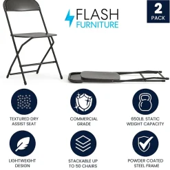 Clearance HERCULES Series Plastic Banquet/Reception Chair, Black, 2/Pack (2LEL3BLACK) Folding & Stacking
