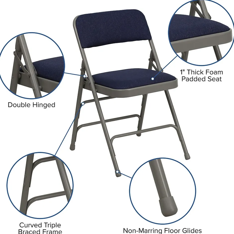 Sale HERCULES Series Fabric Folding Chair, Navy Blue, 2/Pack (2HAMC309AFNVY) Folding & Stacking