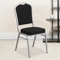 Outlet HERCULES Series Fabric Banquet Stacking Chair, Black/Silver Frame, 4 Pack (4FDC01S11) Folding & Stacking