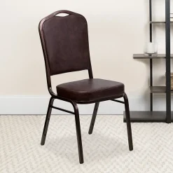 Best HERCULES Series Vinyl Banquet Stacking Chair, Brown/Copper Vein Frame, 4 Pack (4FDC01CPRBRNVY) Folding & Stacking