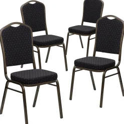 Clearance HERCULES Series Fabric Banquet Stacking Chair, Black Patterned/Gold Vein Frame, 4 Pack (4FDC01GVS0806) Folding & Stacking