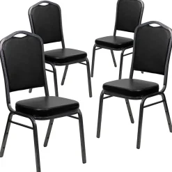 Outlet HERCULES Series Vinyl Banquet Stacking Chair, Black/Silver Vein Frame, 4 Pack (4FDC01SVBKVY) Folding & Stacking