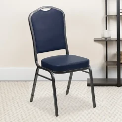 New HERCULES Series Vinyl Banquet Stacking Chair, Navy/Silver Vein Frame, 4 Pack (4FDC01SVNY) Folding & Stacking