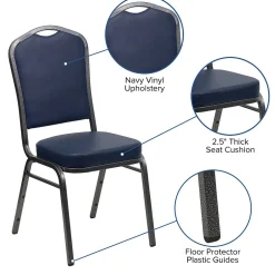 New HERCULES Series Vinyl Banquet Stacking Chair, Navy/Silver Vein Frame, 4 Pack (4FDC01SVNY) Folding & Stacking