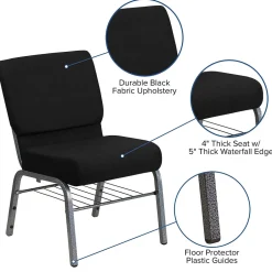 HERCULES Series Fabric Church Chair with Book Rack, Black/Silver Vein Frame (XUCH0221BKSVB) Folding & Stacking