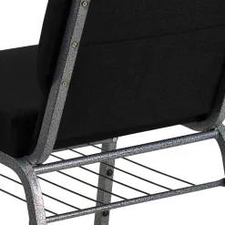 HERCULES Series Fabric Church Chair with Book Rack, Black/Silver Vein Frame (XUCH0221BKSVB) Folding & Stacking