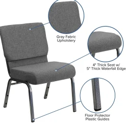 Outlet HERCULES Series Fabric Stacking Church Chair, Gray/Silver Vein Frame (XUCH0221GYSV) Folding & Stacking