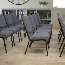 Sale HERCULES Series Fabric Stacking Church Chair, Gray/Gold Vein Frame (XUCH60096BEIJGY) Folding & Stacking
