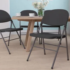 Hot HERCULESâ„¢ Plastic Armless Folding Chair With Charcoal Frame, Black, 4/Pack Folding & Stacking