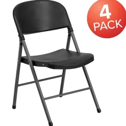 Hot HERCULES™ Plastic Armless Folding Chair With Charcoal Frame, Black, 4/Pack Folding & Stacking