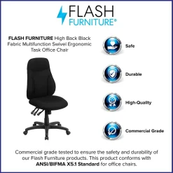 Outlet Hughes Armless Ergonomic Fabric Swivel High Back Task Office Chair, Black (BT90297H) Office Chairs