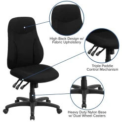Outlet Hughes Armless Ergonomic Fabric Swivel High Back Task Office Chair, Black (BT90297H) Office Chairs