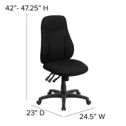 Outlet Hughes Armless Ergonomic Fabric Swivel High Back Task Office Chair, Black (BT90297H) Office Chairs
