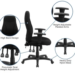 New Hughes Ergonomic Fabric Swivel High Back Task Office Chair, Black (BT90297HA) Office Chairs
