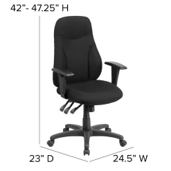 New Hughes Ergonomic Fabric Swivel High Back Task Office Chair, Black (BT90297HA) Office Chairs